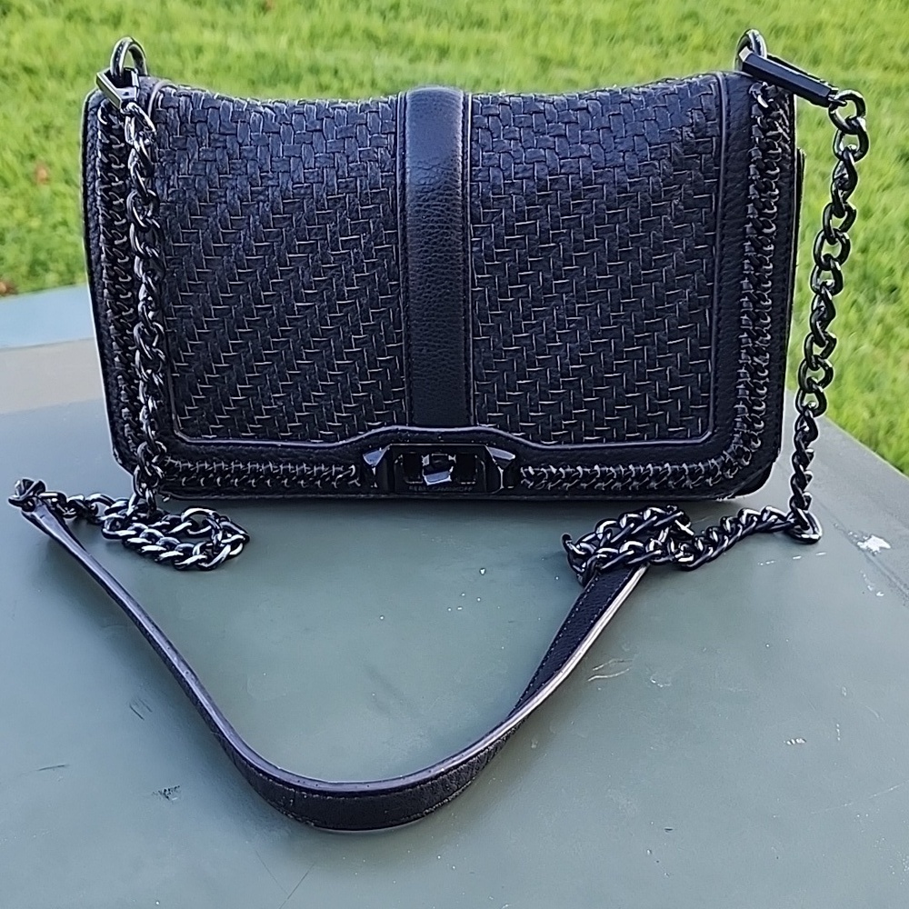 Rebecca Minkoff Love Chevron Quilt Black Leather Crossbody Bag